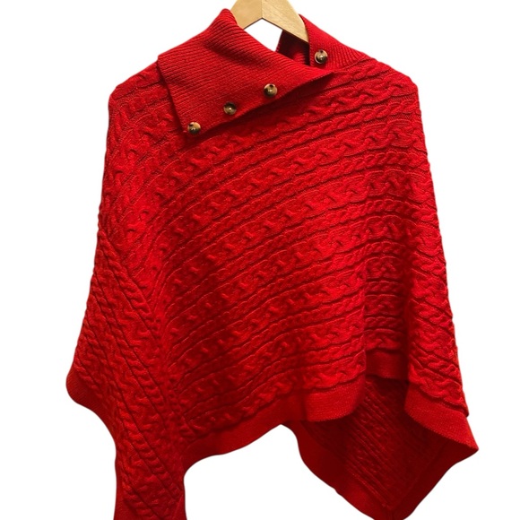 Talbots Split Neck Cable Knit Red Poncho Size XS - Picture 2 of 7